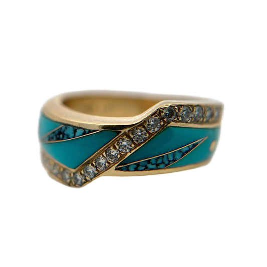 14K Yellow Gold Turquoise & Diamond Ring