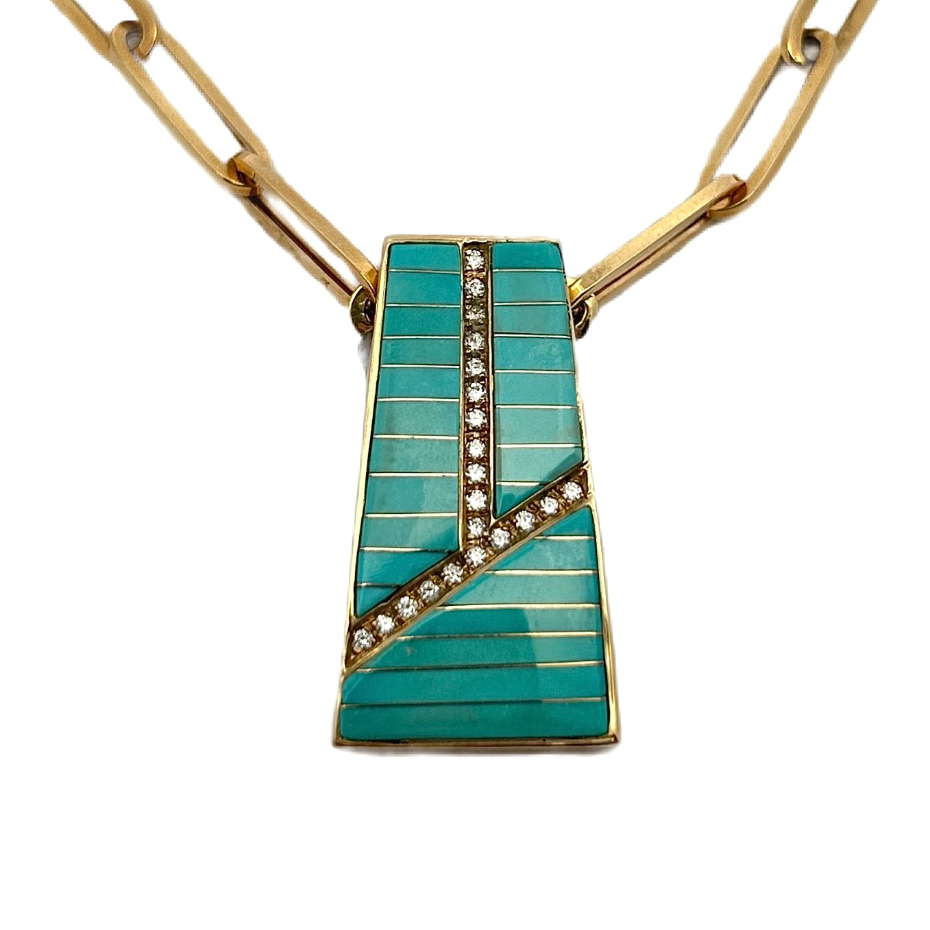 14K Yellow Gold Turquoise & Diamond Pendant