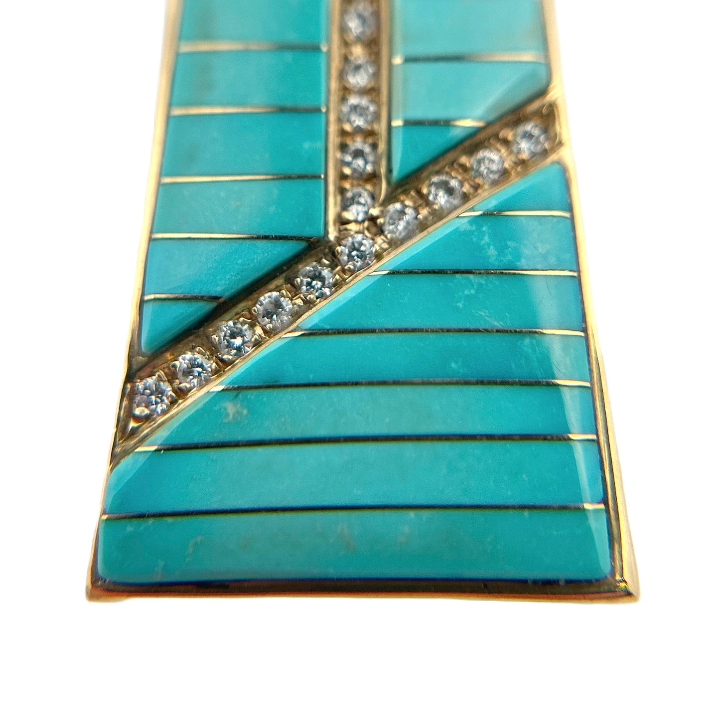 14K Yellow Gold Turquoise & Diamond Pendant