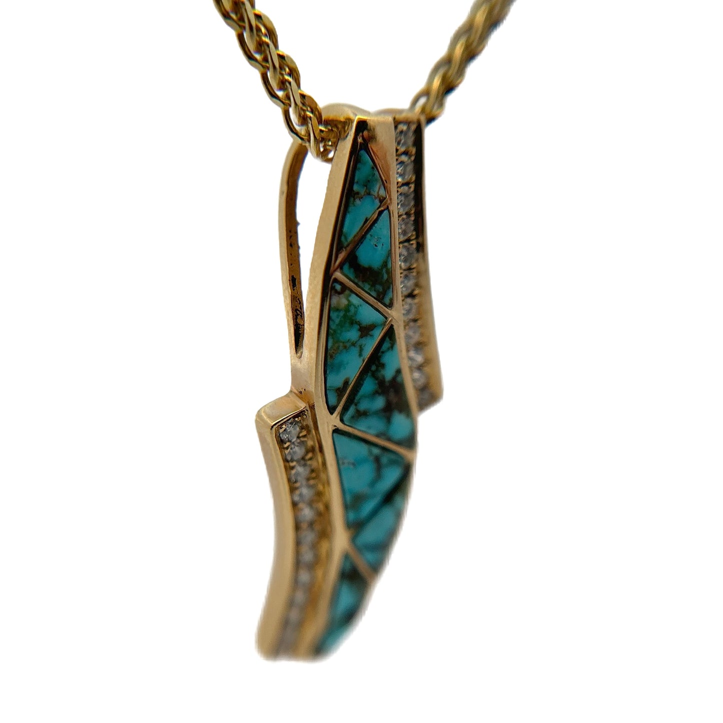 14K Yellow Gold Turquoise & Diamond Pendant