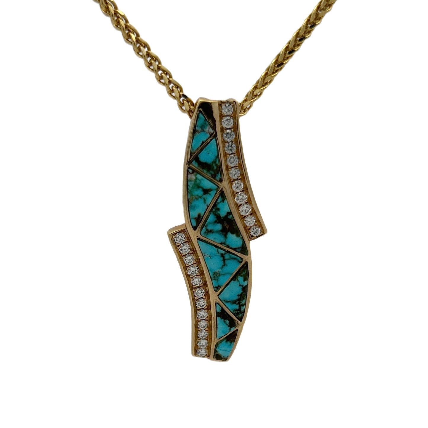 14K Yellow Gold Turquoise & Diamond Pendant