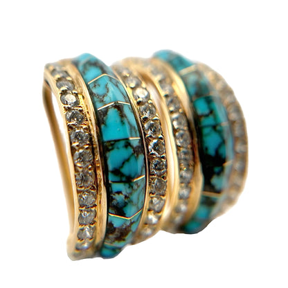 14K Yellow Gold Turquoise & Diamond Earrings
