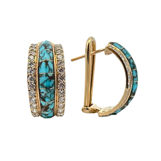 14K Yellow Gold Turquoise & Diamond Earrings