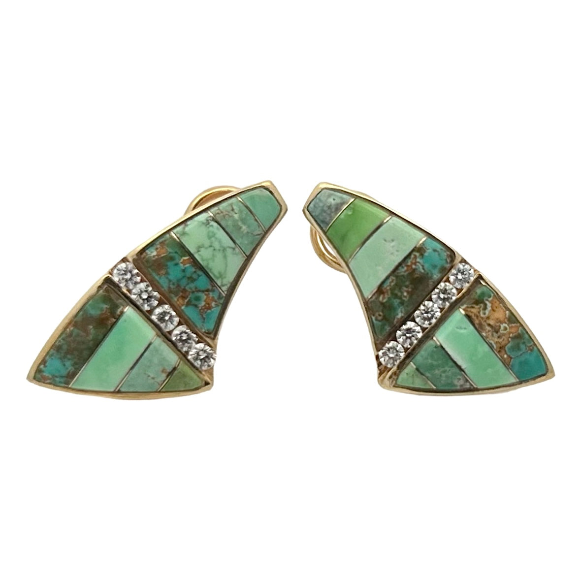 14K Yellow Gold Turquoise & Diamond Earrings