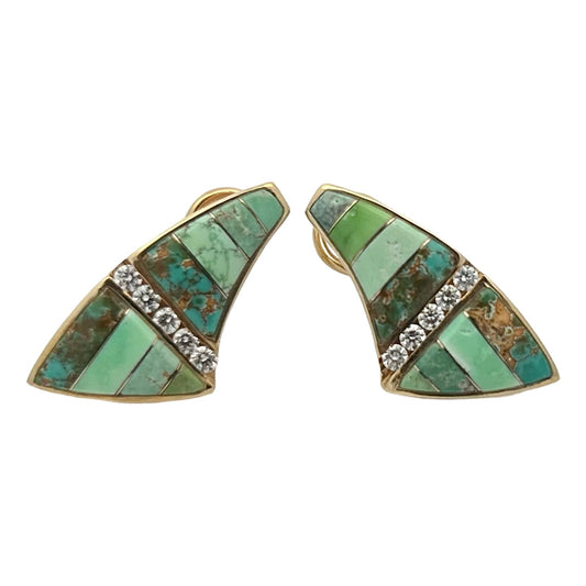 14K Yellow Gold Turquoise & Diamond Earrings