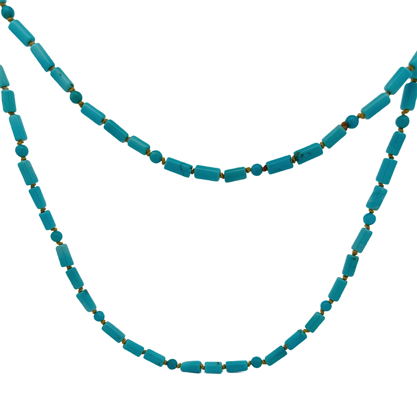 18K Yellow Gold & Turquoise Long Beaded Necklace