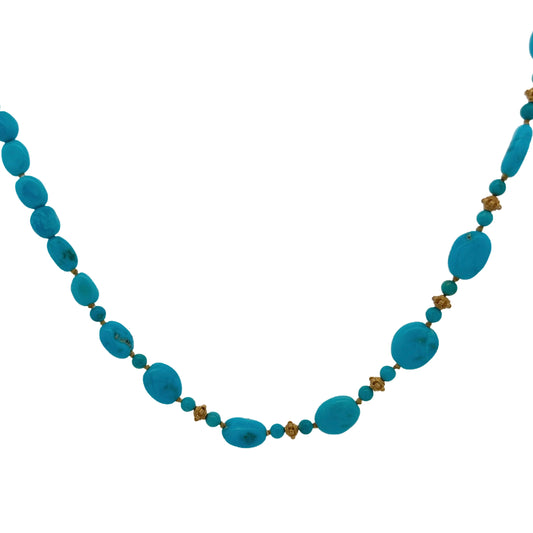 18K Yellow Gold & Turquoise Beaded Necklace