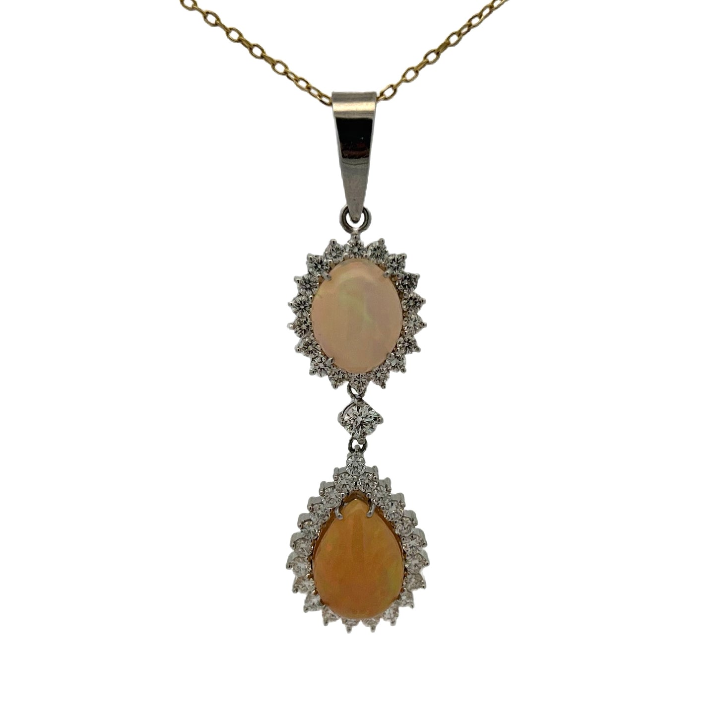 18K White Gold Opal & Diamond Pendant