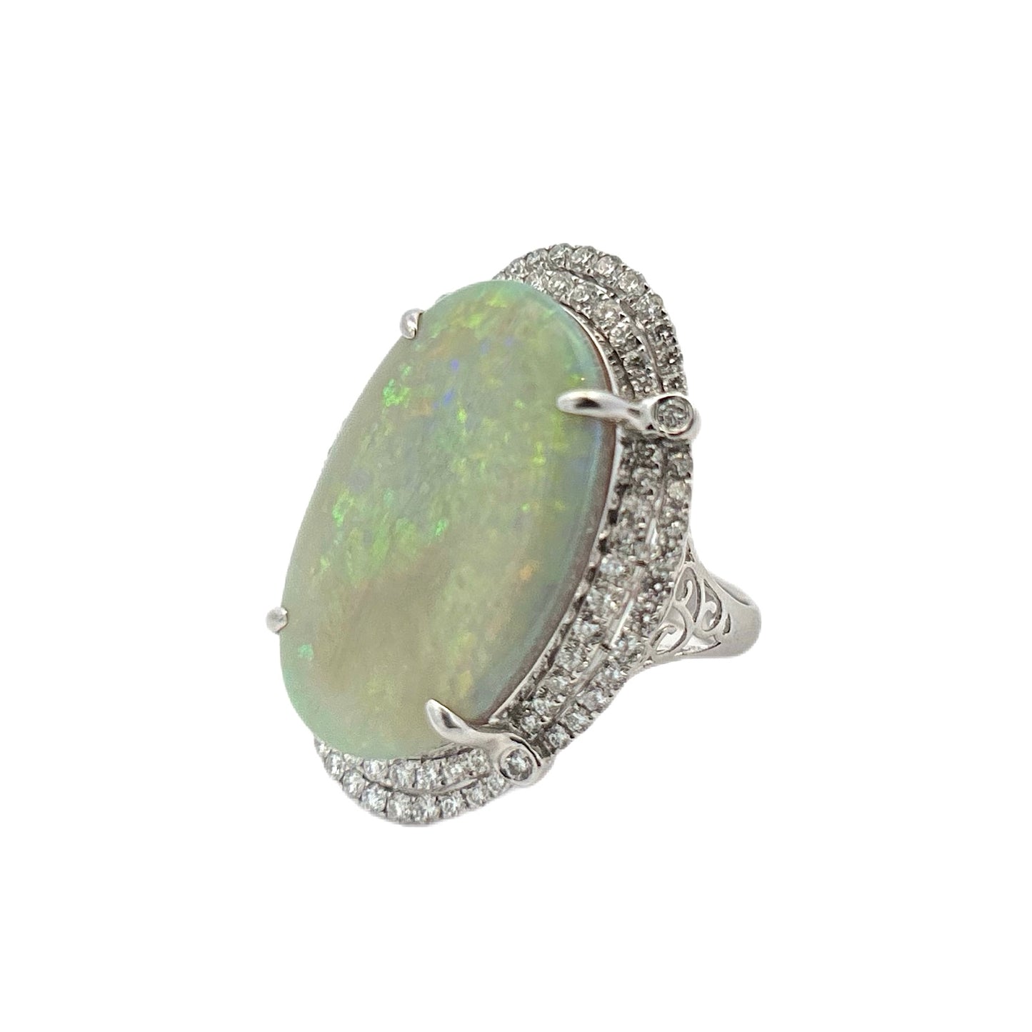 18K White Gold Opal & Diamond Cocktail Ring