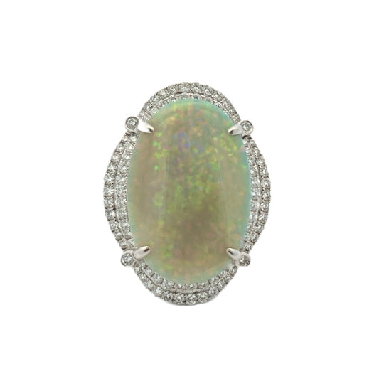 18K White Gold Opal & Diamond Cocktail Ring