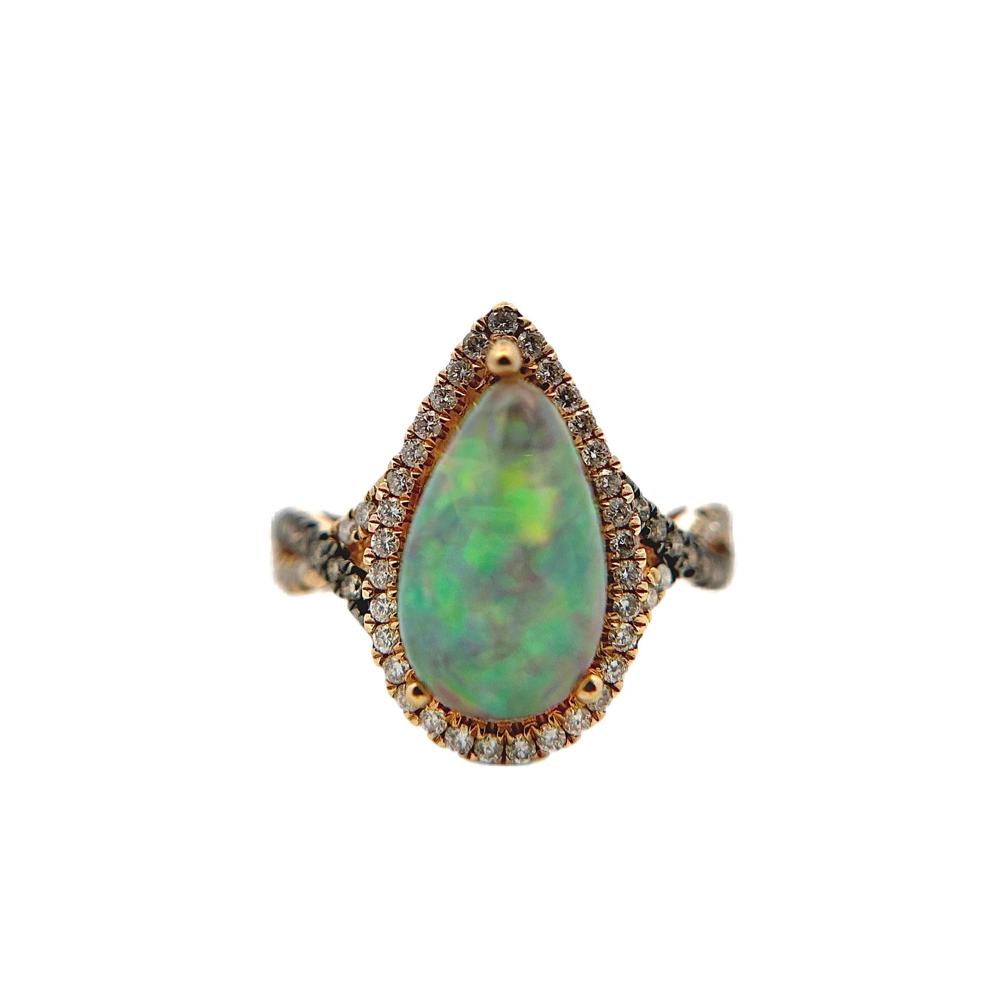 14K Yellow Gold Opal & Diamond Teardrop Ring