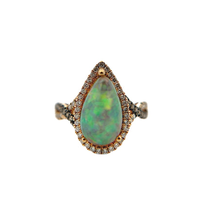 14K Yellow Gold Opal & Diamond Teardrop Ring