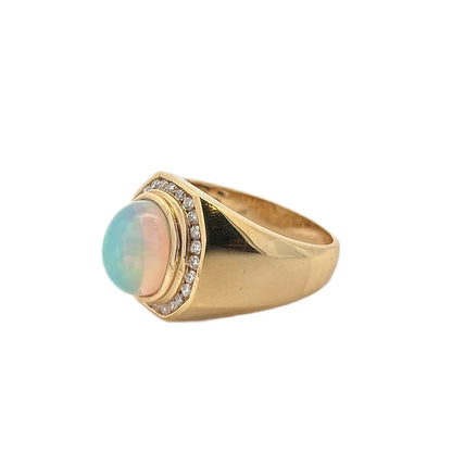 14K Yellow Gold Opal & Diamond Ring