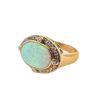 14K Yellow Gold Opal & Diamond Ring