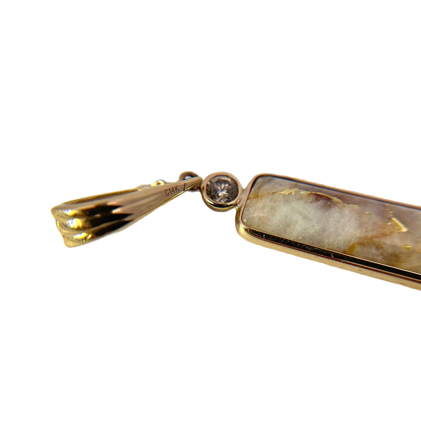 14K Yellow Gold Gold Quartz & Diamond Bar Pendant