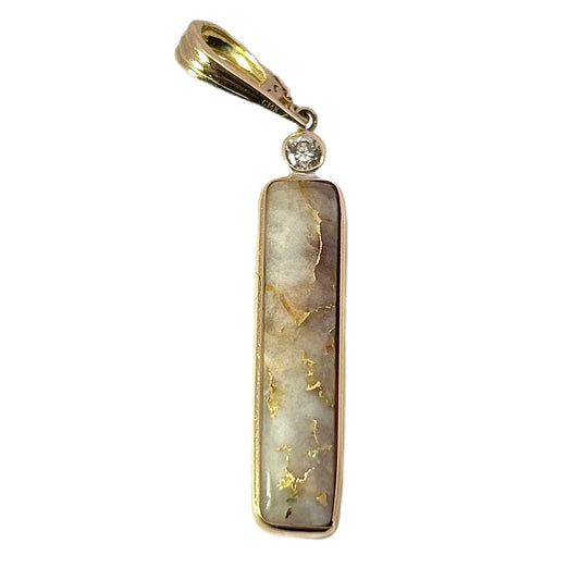 14K Yellow Gold Gold Quartz & Diamond Bar Pendant