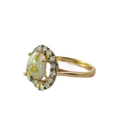 14K Yellow Gold Gold Quartz & Diamond Halo Ring