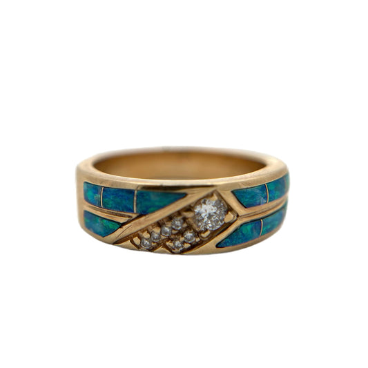 14K Yellow Gold Opal Inlay & Diamond Ring