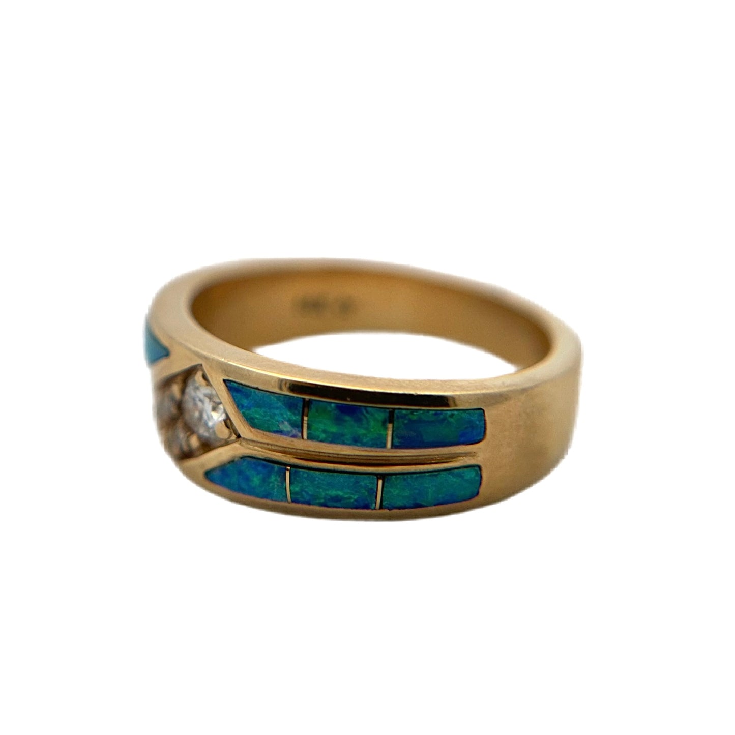 14K Yellow Gold Opal Inlay & Diamond Ring