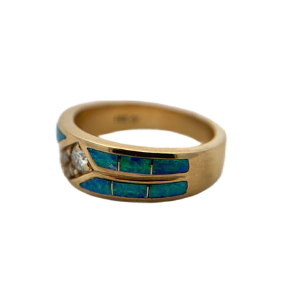 14K Yellow Gold Opal Inlay & Diamond Ring