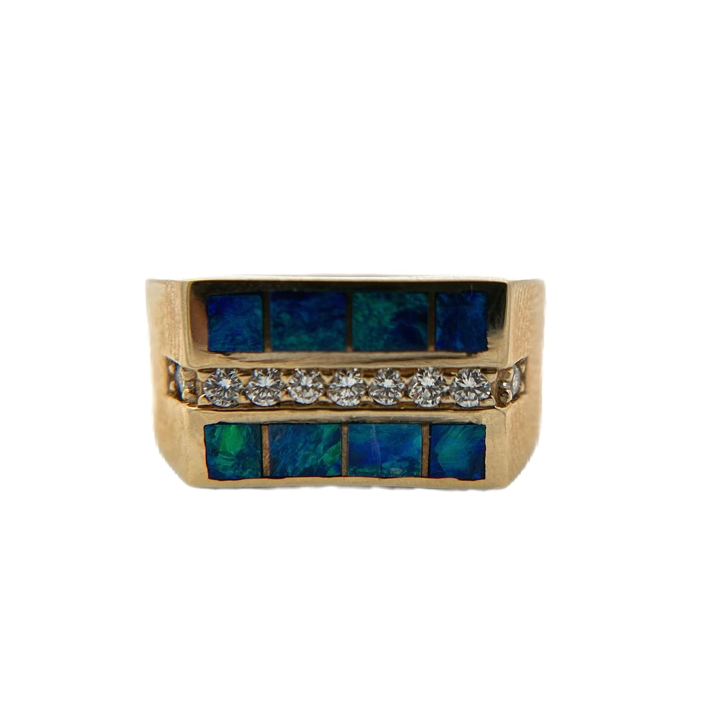 14K Yellow Gold Opal Inlay & Diamond Ring