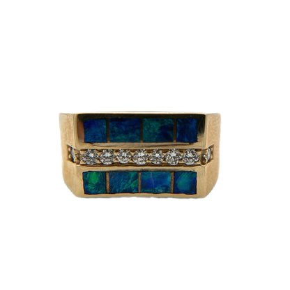 14K Yellow Gold Opal Inlay & Diamond Ring