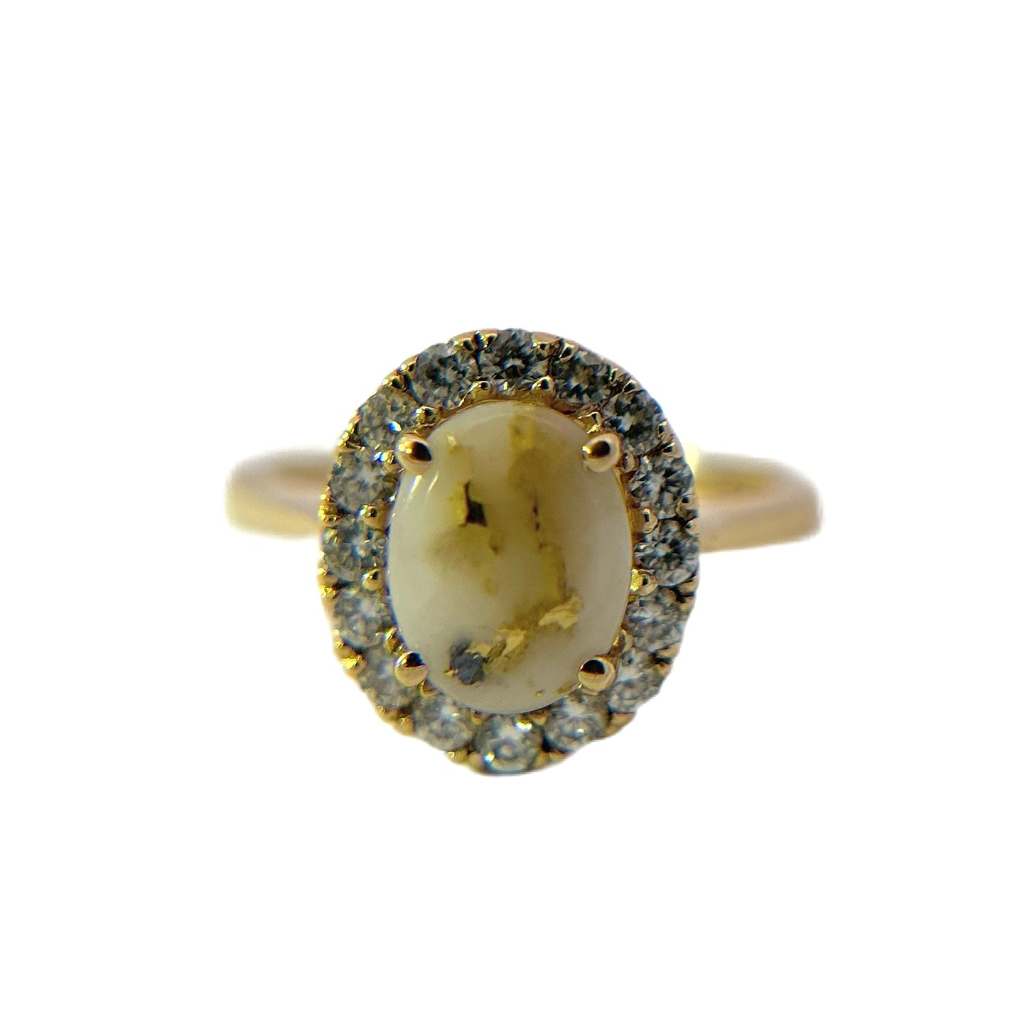 14K Yellow Gold Gold Quartz & Diamond Halo Ring