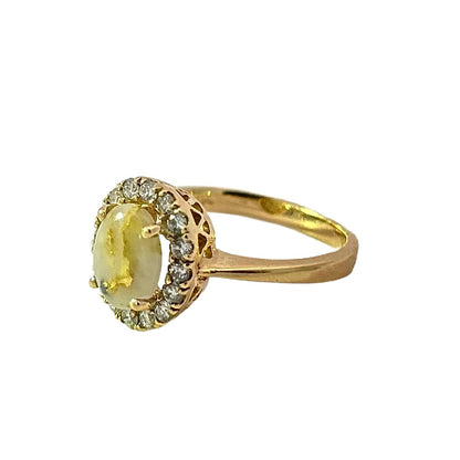 14K Yellow Gold Gold Quartz & Diamond Halo Ring