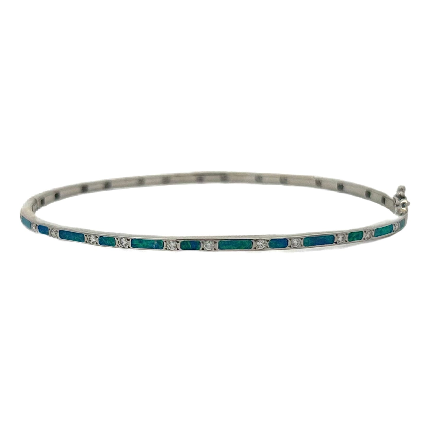 14K White Gold Opal & Diamond Bracelet