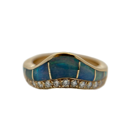 14K Yellow Gold Opal Inlay & Diamond Ring