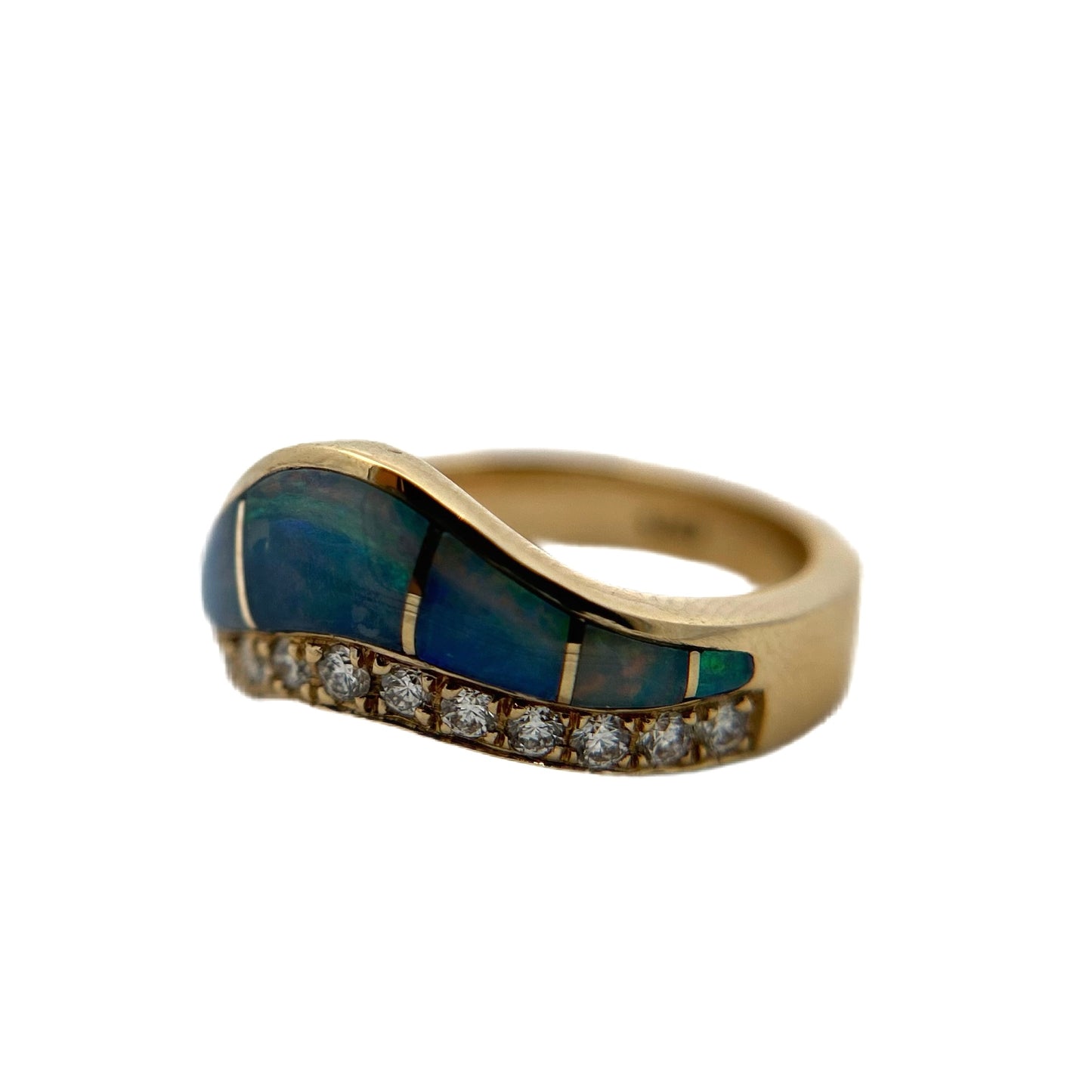 14K Yellow Gold Opal Inlay & Diamond Ring