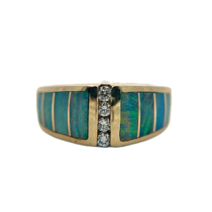 14K Yellow Gold Opal Inlay & Diamond Ring