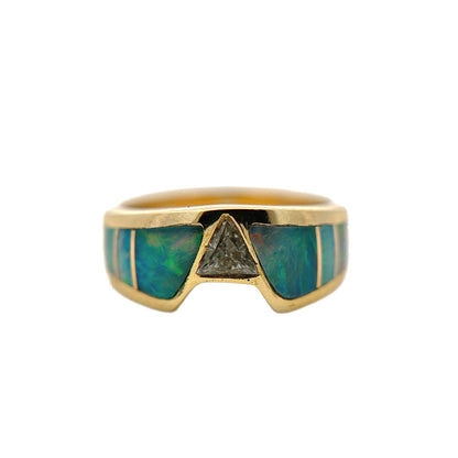 14K Yellow Gold Blue Opal & Diamond Ring