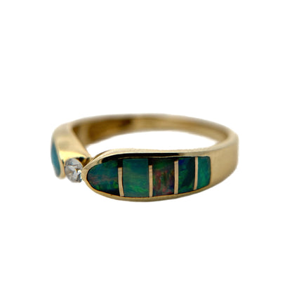 14K Yellow Gold Opal Inlay & Diamond Ring