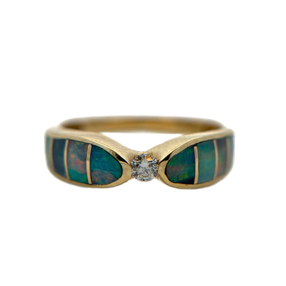 14K Yellow Gold Opal Inlay & Diamond Ring