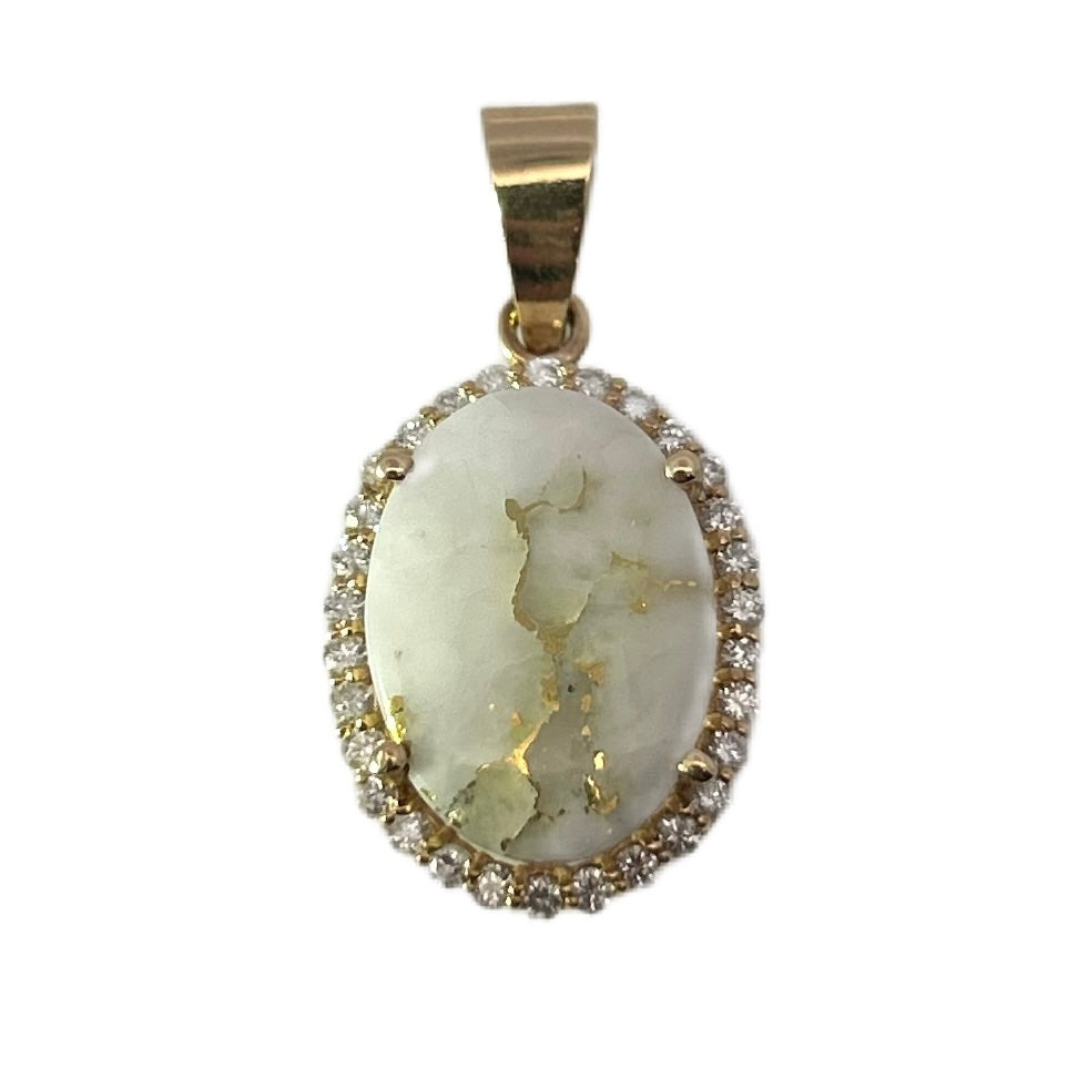 14K Yellow Gold Gold Quartz & Diamond Halo Pendant