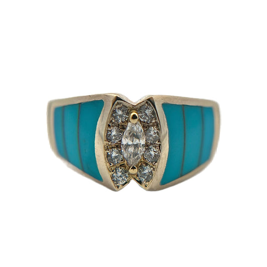 14K White Gold Turquoise & Diamond Ring