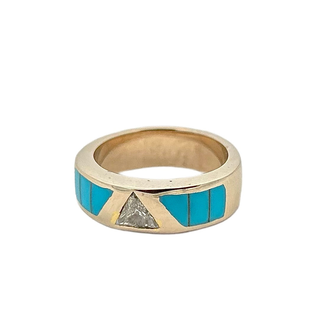 14K White Gold Turquoise & Diamond Ring