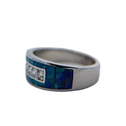 14K White Gold Opal Inlay & Diamond Ring