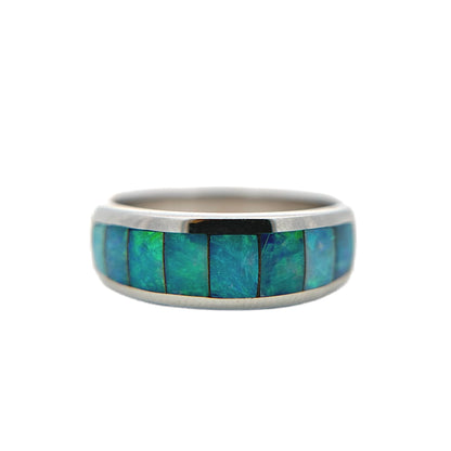 14K White Gold Opal Inlay & Diamond Ring