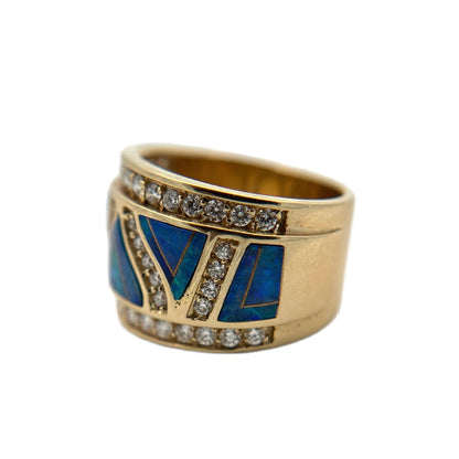 14K Yellow Gold Opal Inlay & Diamond Ring