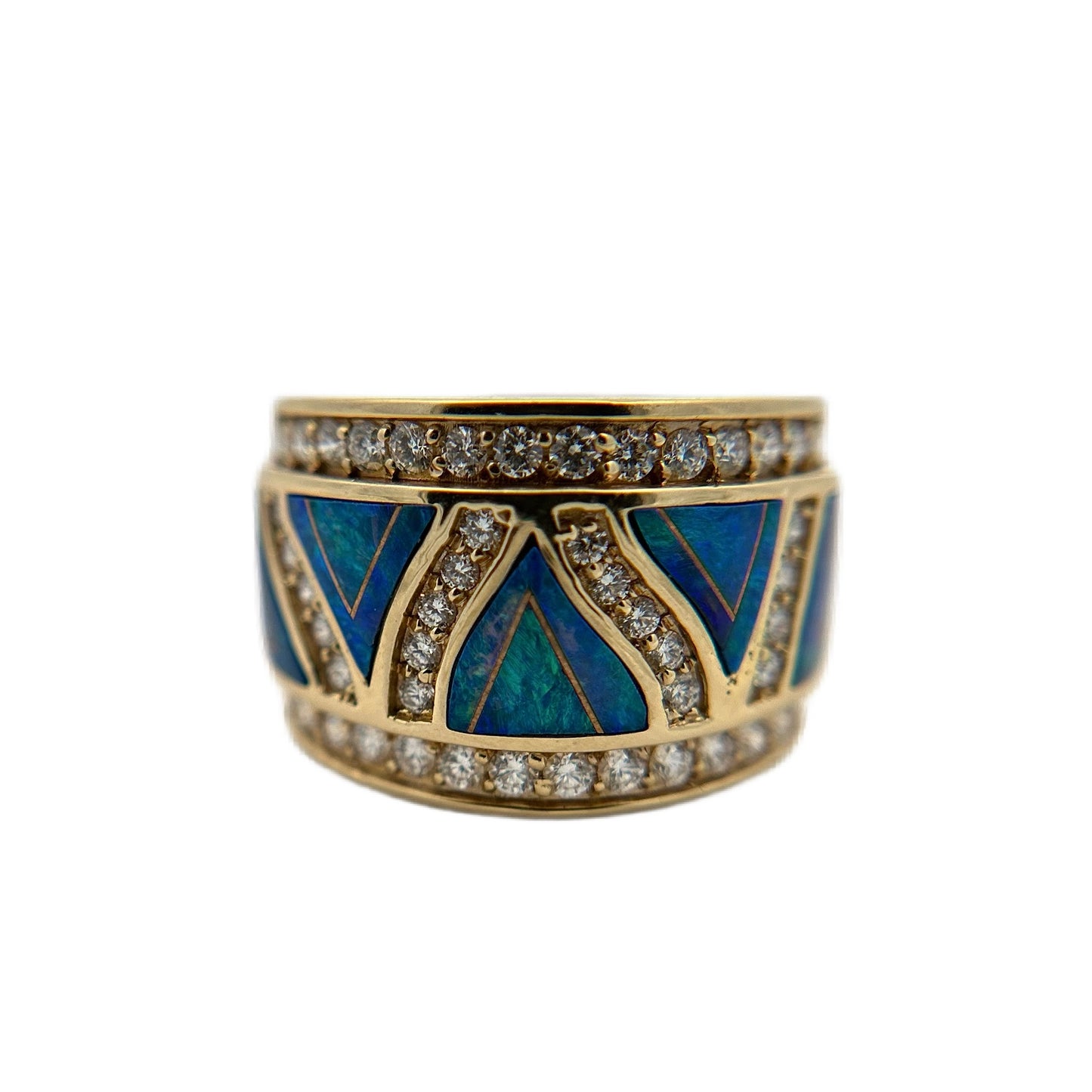 14K Yellow Gold Opal Inlay & Diamond Ring