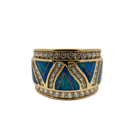 14K Yellow Gold Opal Inlay & Diamond Ring