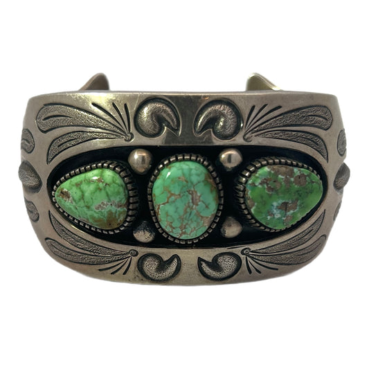 Mark Yazzie Sterling Silver Cliff Cuff Bracelet with Carico Lake Turquoise