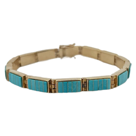 14K Yellow Gold Turquoise Inlay Bracelet