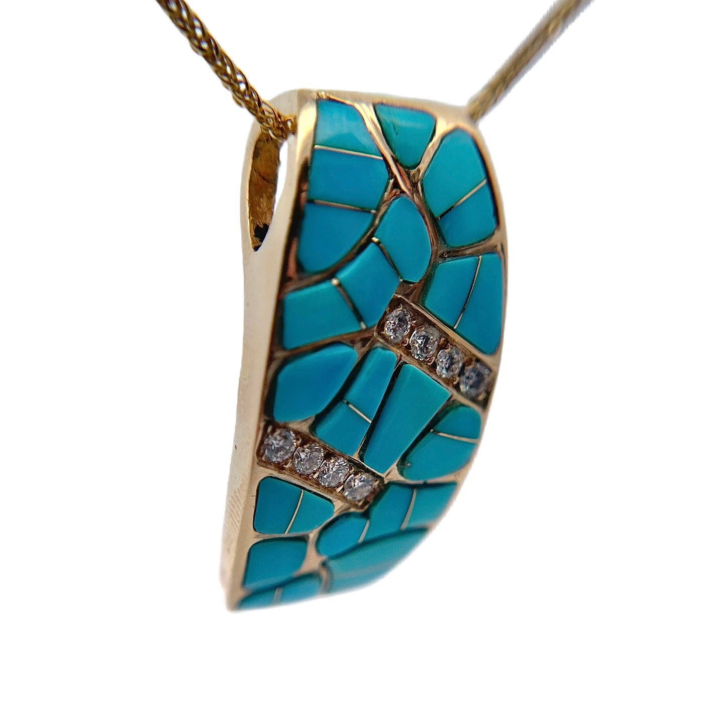 14K Yellow Gold Turquoise & Diamond Pendant