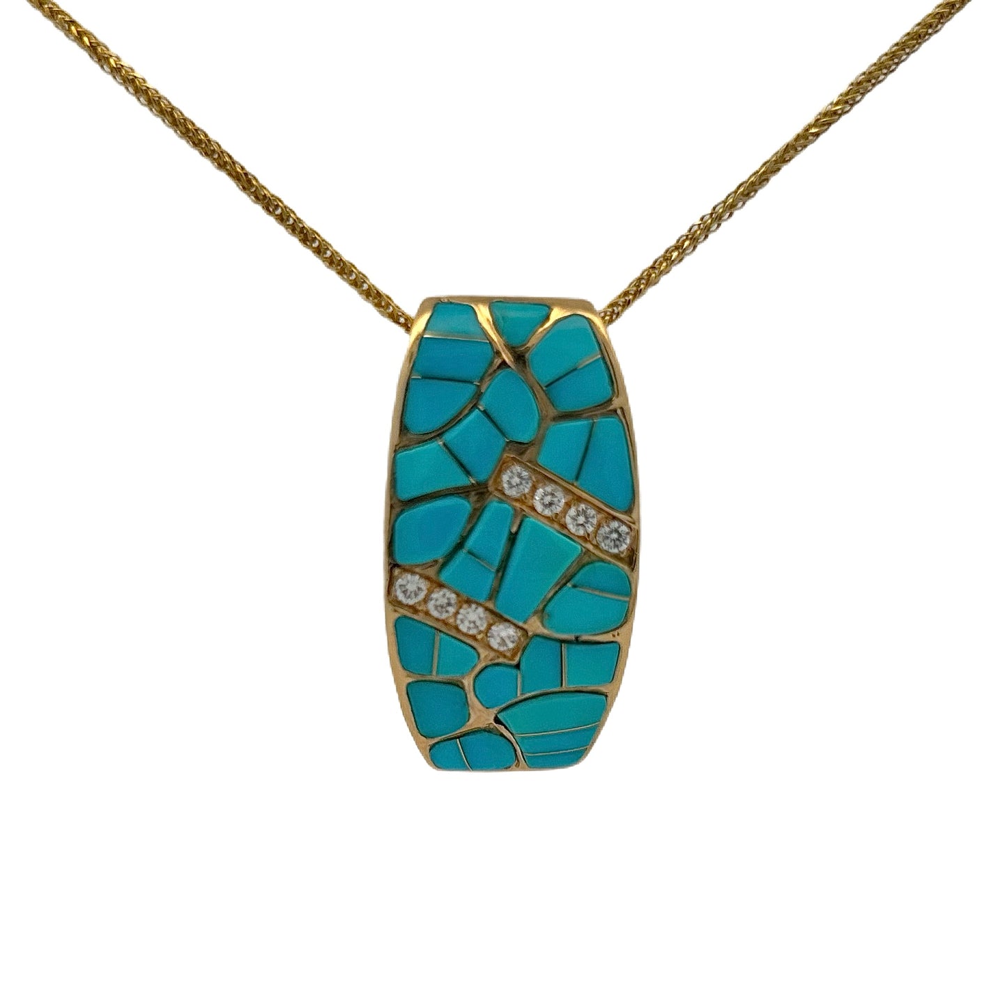 14K Yellow Gold Turquoise & Diamond Pendant