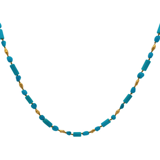 14K Yellow Gold & Turquoise Beaded Necklace