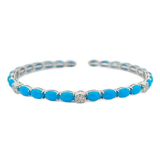 14K White Gold Turquoise & Diamond Cuff Bracelet