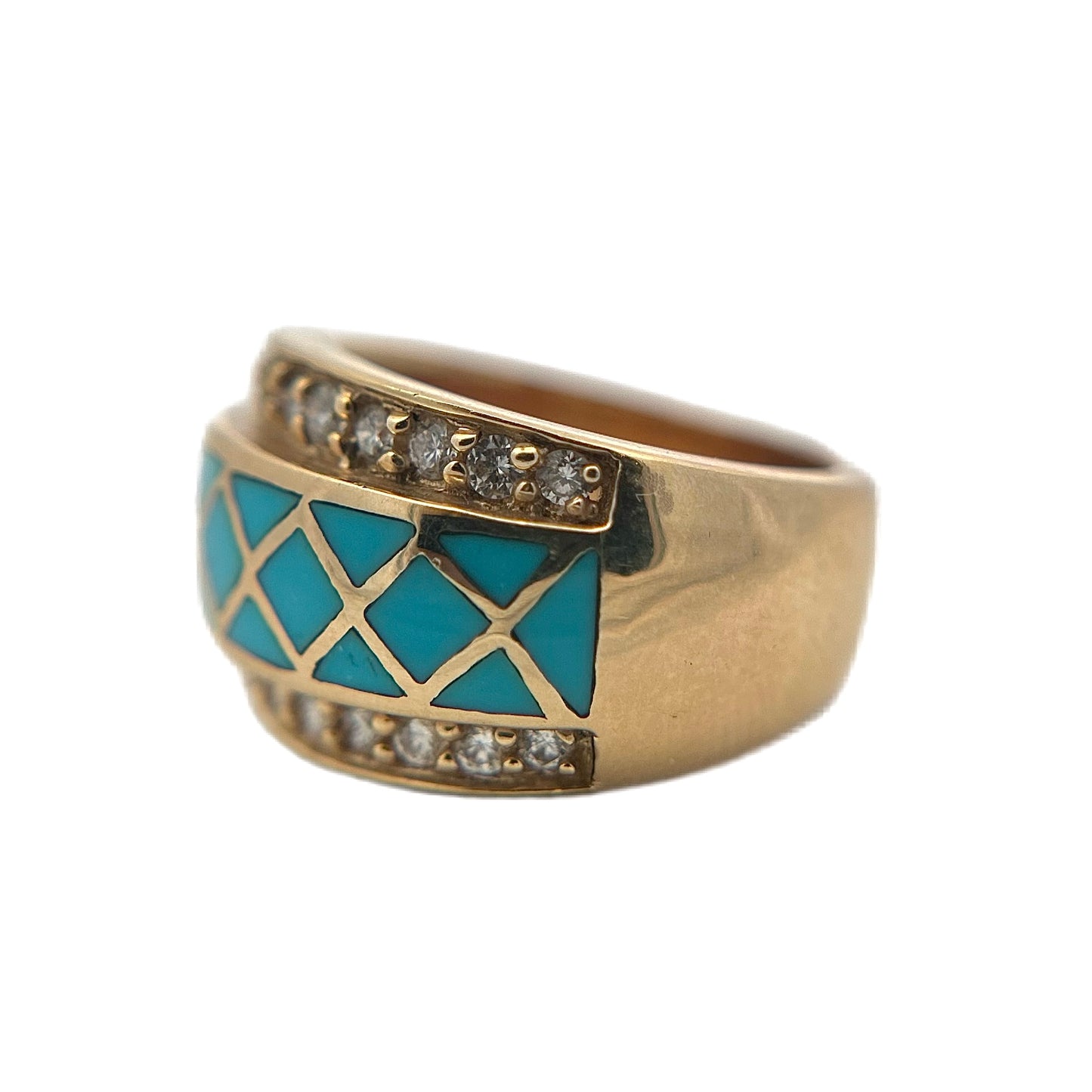 14K Yellow Gold Turquoise & Diamond Ring